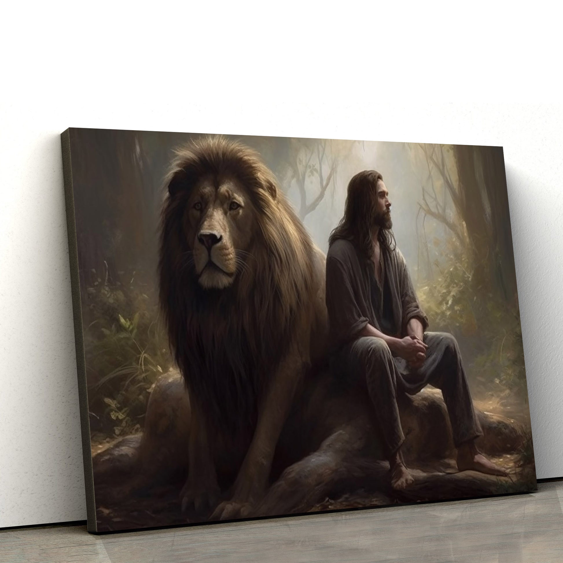 Jesus Sitting With His Lion 1 - Canvas Picture - Jesus Christ Canvas - Christian Wall Art