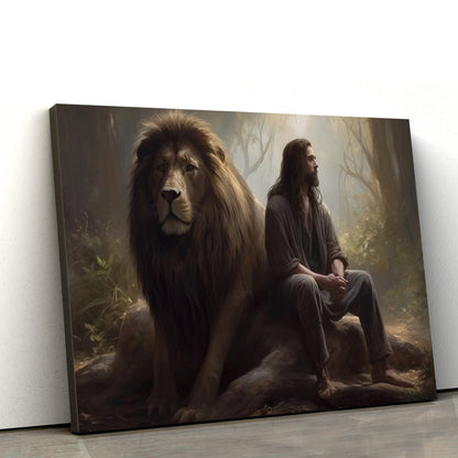 Jesus Sitting With His Lion 1 - Canvas Picture - Jesus Christ Canvas - Christian Wall Art