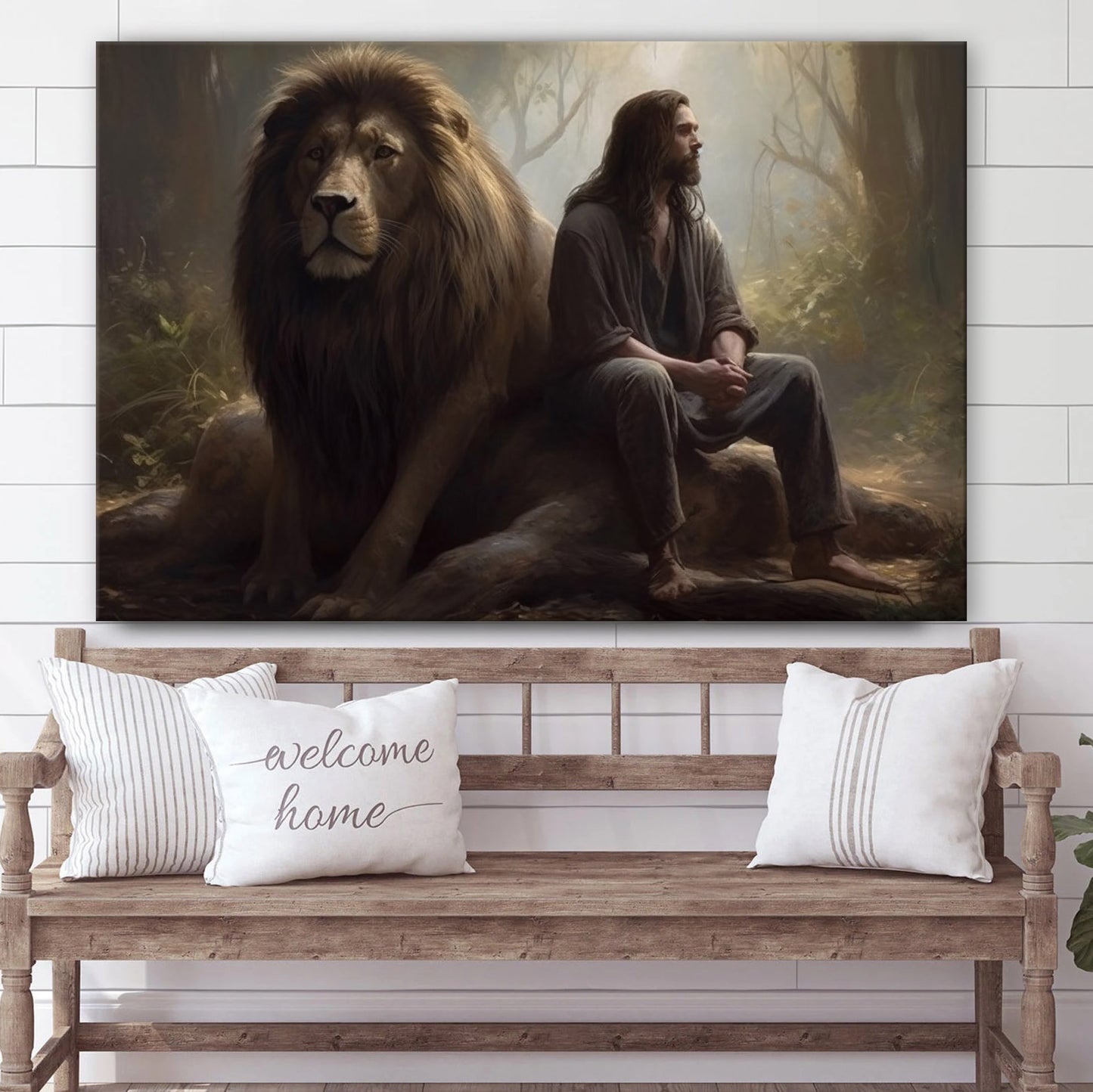 Jesus Sitting With His Lion 1 - Canvas Picture - Jesus Christ Canvas - Christian Wall Art