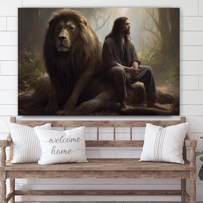 Jesus Sitting With His Lion 1 - Canvas Picture - Jesus Christ Canvas - Christian Wall Art