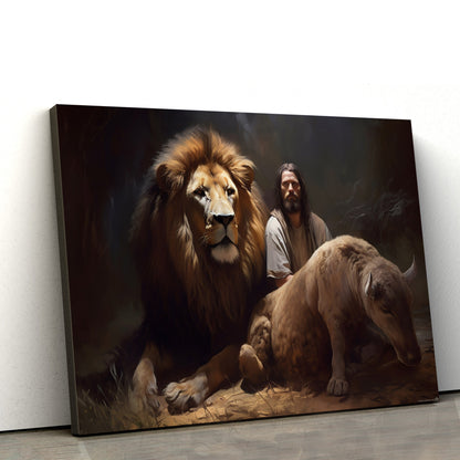 Jesus Sitting With His Lion 2 - Canvas Picture - Jesus Christ Canvas - Christian Wall Art