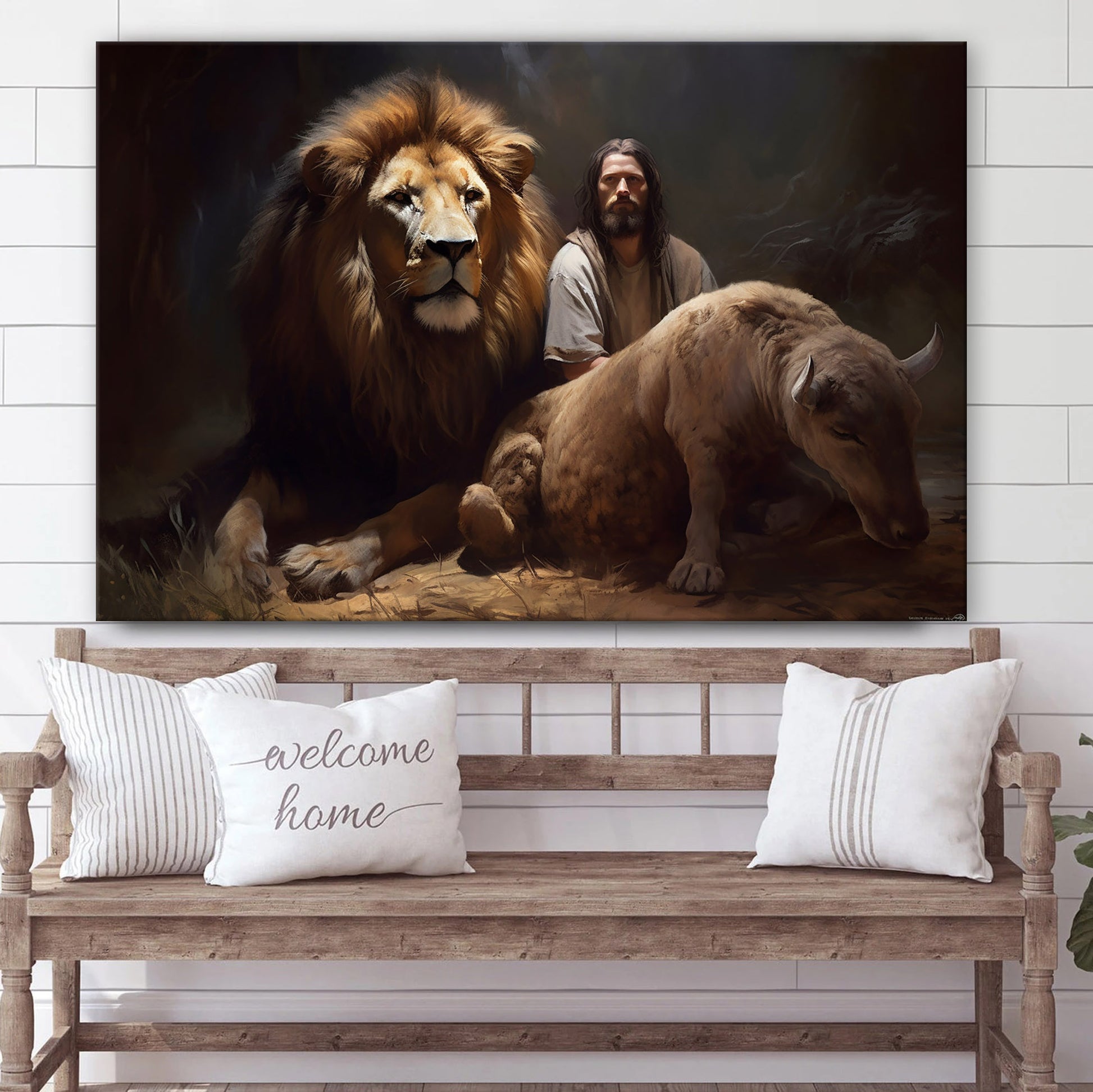 Jesus Sitting With His Lion 2 - Canvas Picture - Jesus Christ Canvas - Christian Wall Art