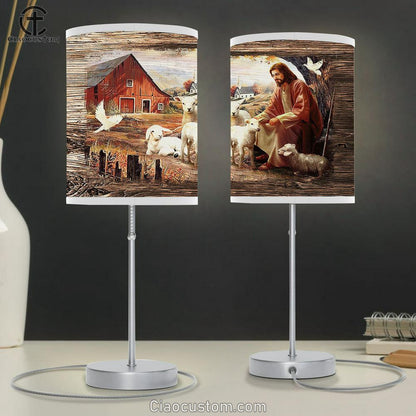 Jesus Sitting with the lambs Dove Table Lamp For Bedroom - Bible Verse Table Lamp - Religious Room Decor