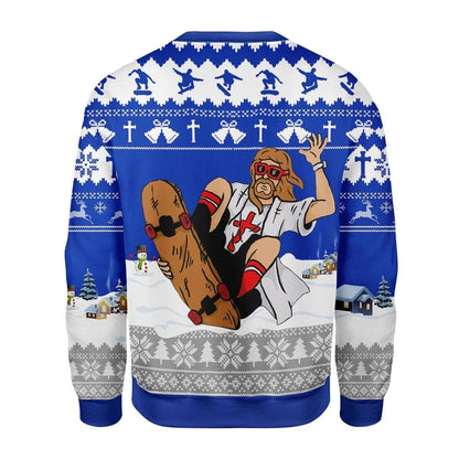 Jesus Skateboarding Christmas Ugly Christmas Sweater For Men & Women - Jesus Christ Sweater - Christian Shirts Gifts Idea