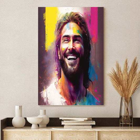 Jesus Smiling - Popping Colors - Jesus Canvas Pictures - Christian Wall Art