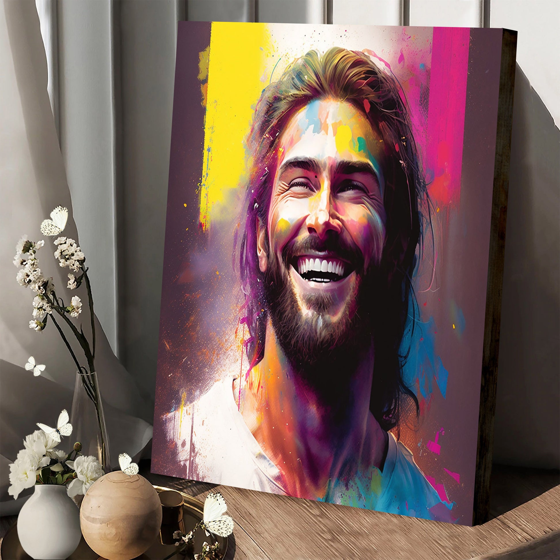 Jesus Smiling - Popping Colors - Jesus Canvas Pictures - Christian Wall Art