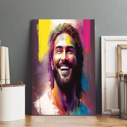 Jesus Smiling - Popping Colors - Jesus Canvas Pictures - Christian Wall Art