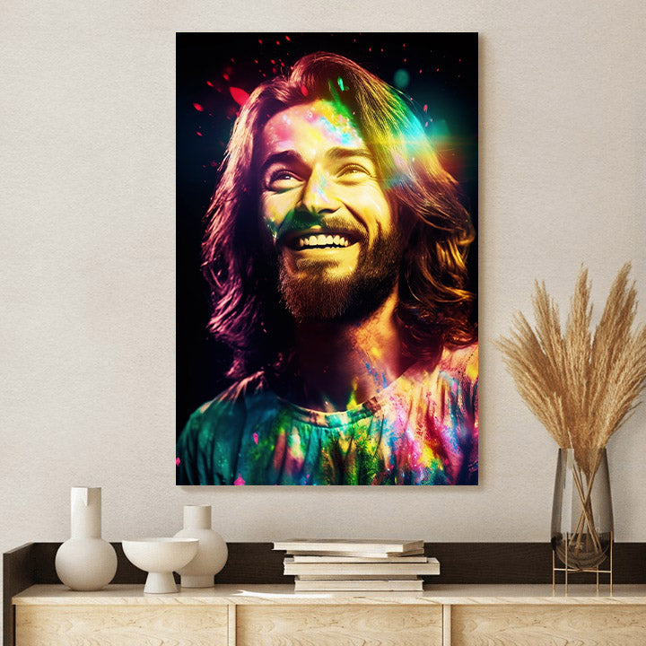 Jesus Smiling Popping Colors - Jesus Canvas Pictures - Christian Wall Art