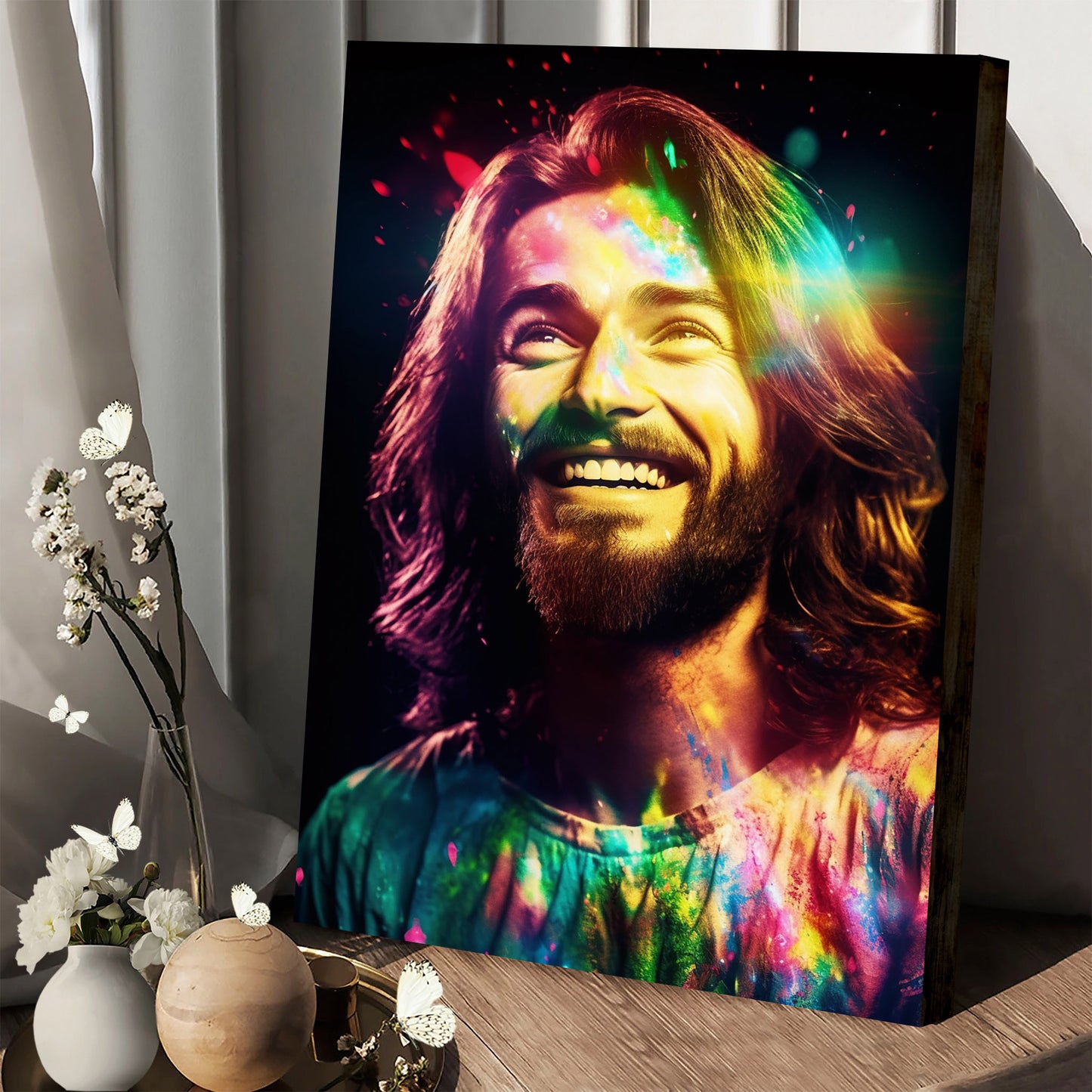 Jesus Smiling Popping Colors - Jesus Canvas Pictures - Christian Wall Art