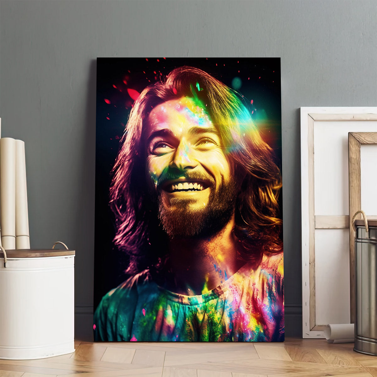 Jesus Smiling Popping Colors - Jesus Canvas Pictures - Christian Wall Art