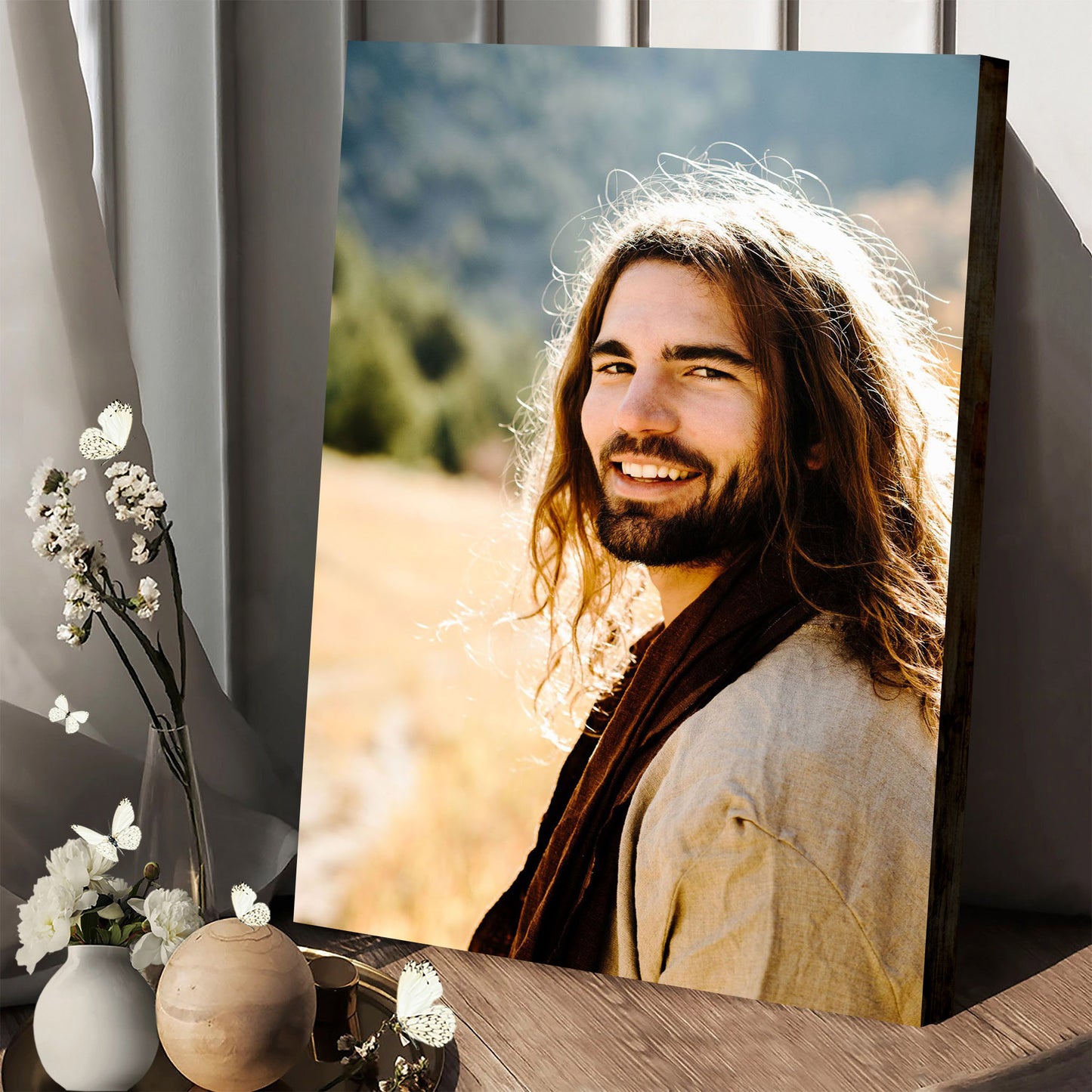 Jesus Smilling Canvas Wall Art - Jesus Christ Canvas - Christian Wall Art