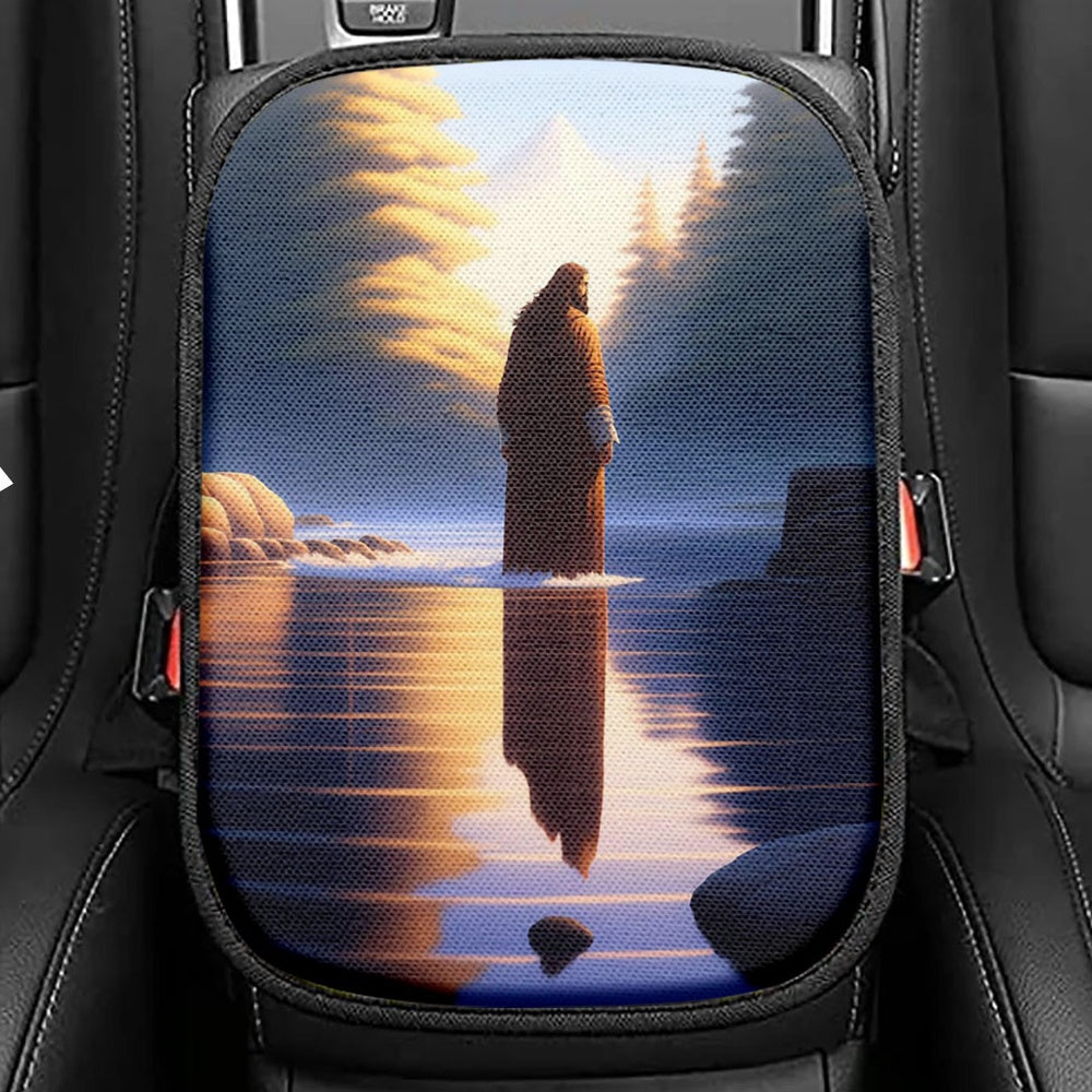 Jesus Stairway To Heaven Seat Box Cover, Jesus Portrait Car Center Console Cover, Christian Car Interior Accessories