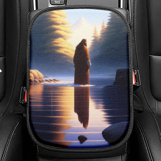 Jesus Stairway To Heaven Seat Box Cover, Jesus Portrait Car Center Console Cover, Christian Car Interior Accessories