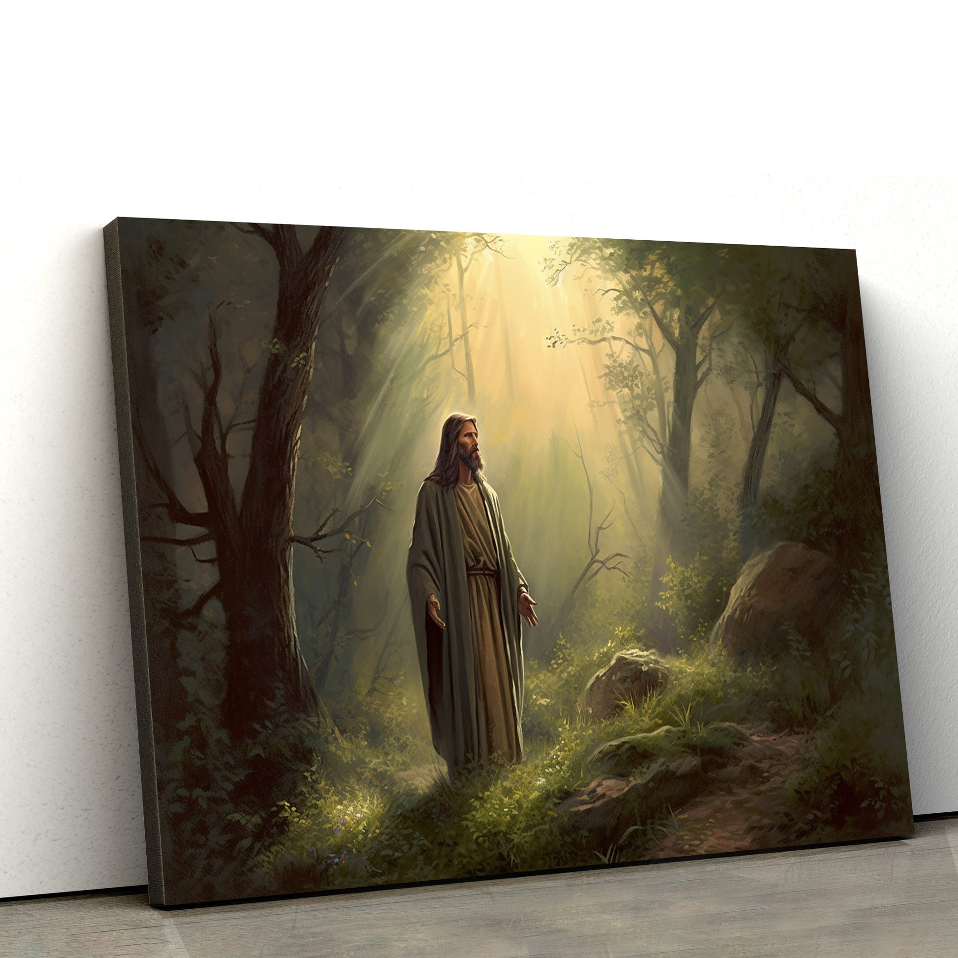 Jesus Standing Above The Forest - Canvas Picture - Jesus Christ Canvas - Christian Wall Art