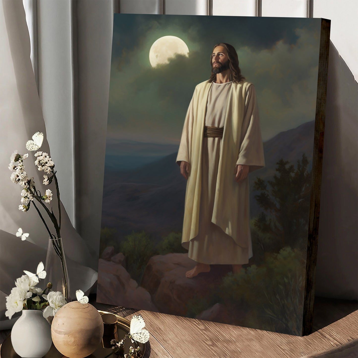 Jesus Standing Amidst A Flock Of Sheep In The Garden Of Gethsemane 1 - Jesus Canvas Pictures - Christian Wall Art