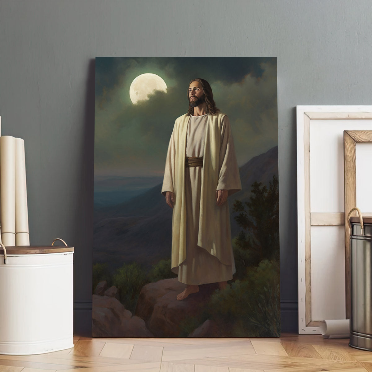 Jesus Standing Amidst A Flock Of Sheep In The Garden Of Gethsemane 1 - Jesus Canvas Pictures - Christian Wall Art