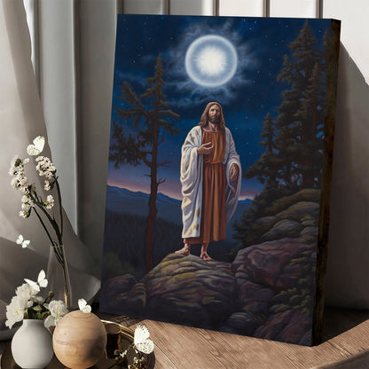 Jesus Standing Atop A Hill Admiring The Full Moon - Jesus Canvas Pictures - Christian Wall Art