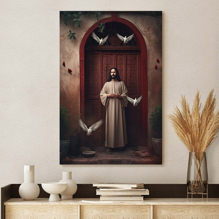 Jesus Standing In Front Of A House - Canvas Picture - Jesus Christ Canvas - Christian Wall Art