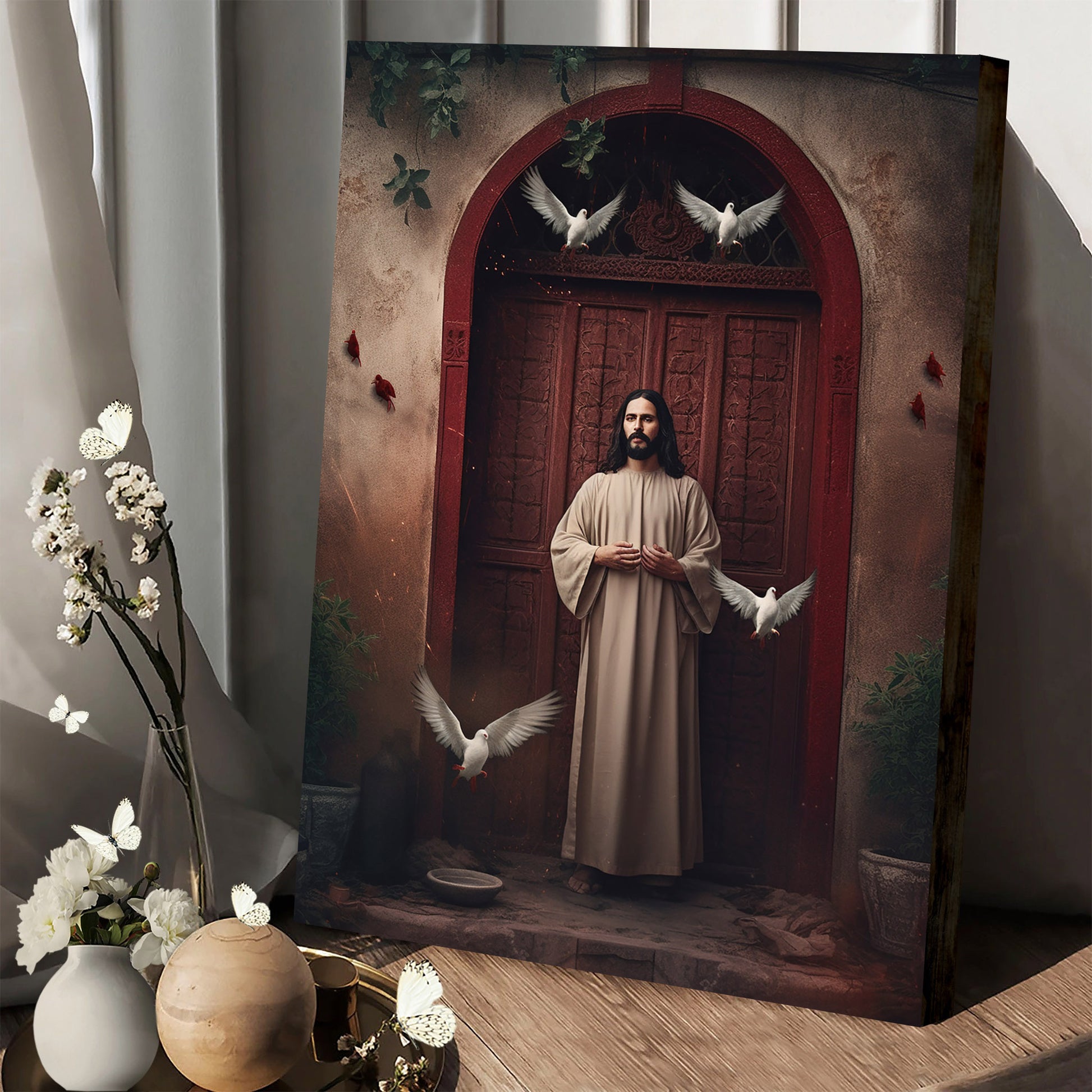Jesus Standing In Front Of A House - Canvas Picture - Jesus Christ Canvas - Christian Wall Art