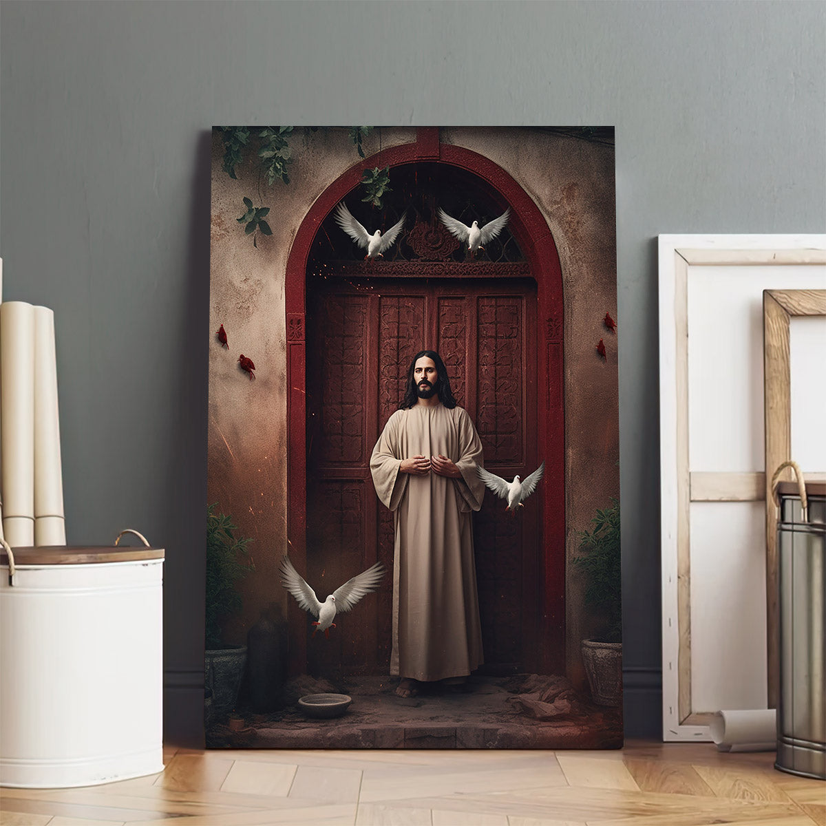 Jesus Standing In Front Of A House - Canvas Picture - Jesus Christ Canvas - Christian Wall Art