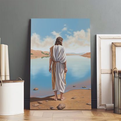 Jesus Standing In Front Of A Sandy Lake - Canvas Picture - Jesus Christ Canvas - Christian Wall Art