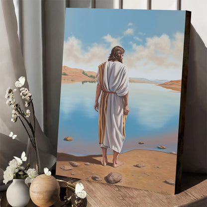 Jesus Standing In Front Of A Sandy Lake - Canvas Pictures - Jesus Christ Canvas - Christian Wall Art