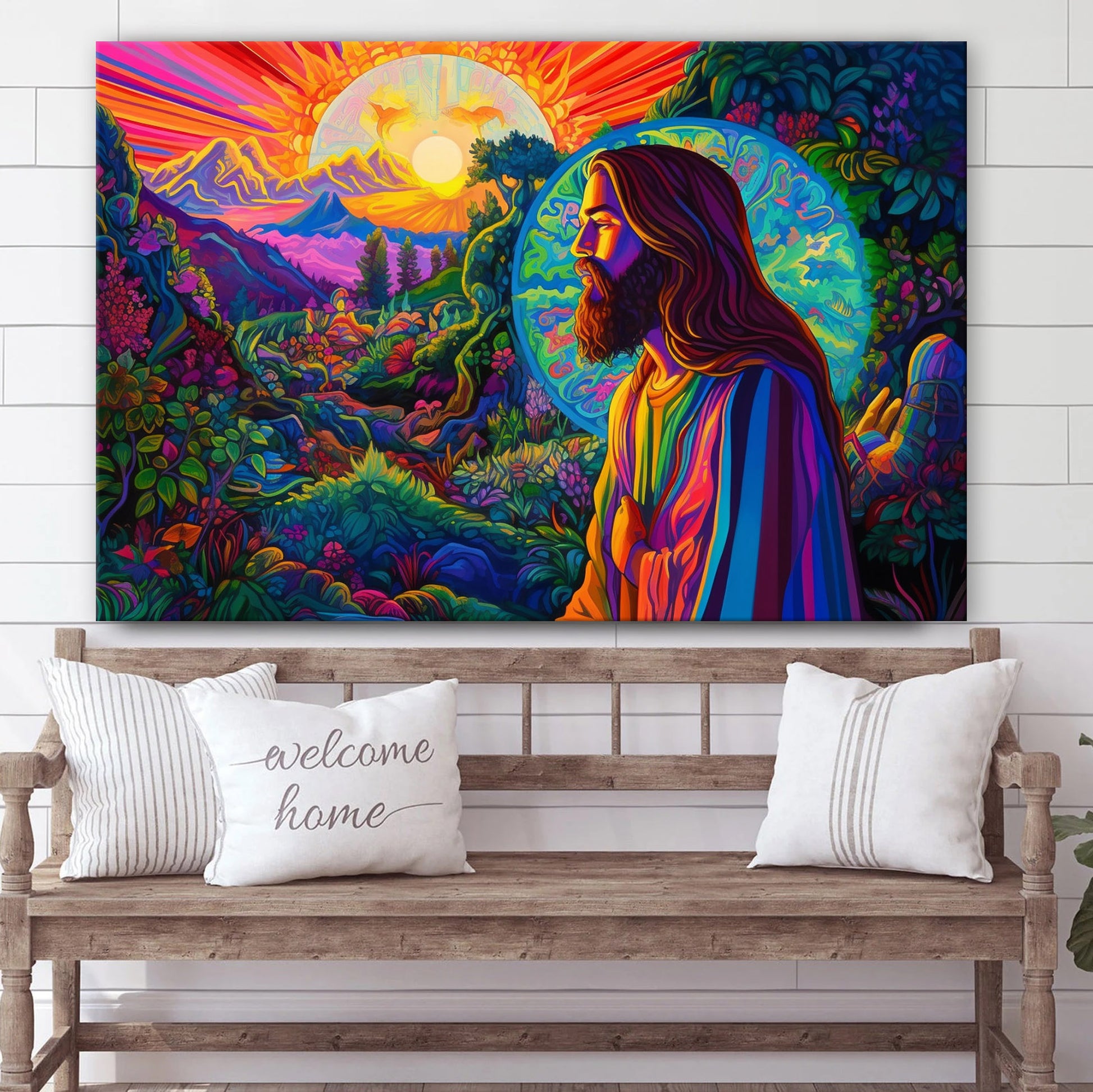 Jesus Standing In The Bright Grass At Night - Canvas Picture - Jesus Christ Canvas - Christian Wall Art
