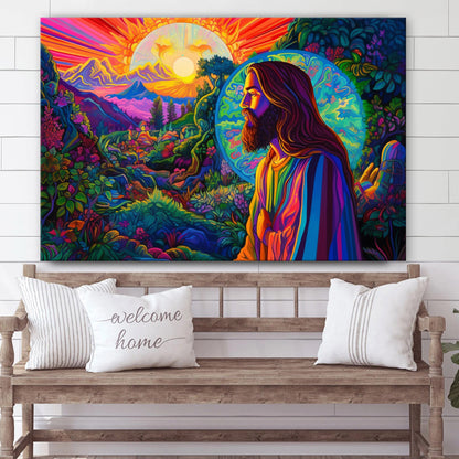 Jesus Standing In The Bright Grass At Night - Canvas Picture - Jesus Christ Canvas - Christian Wall Art