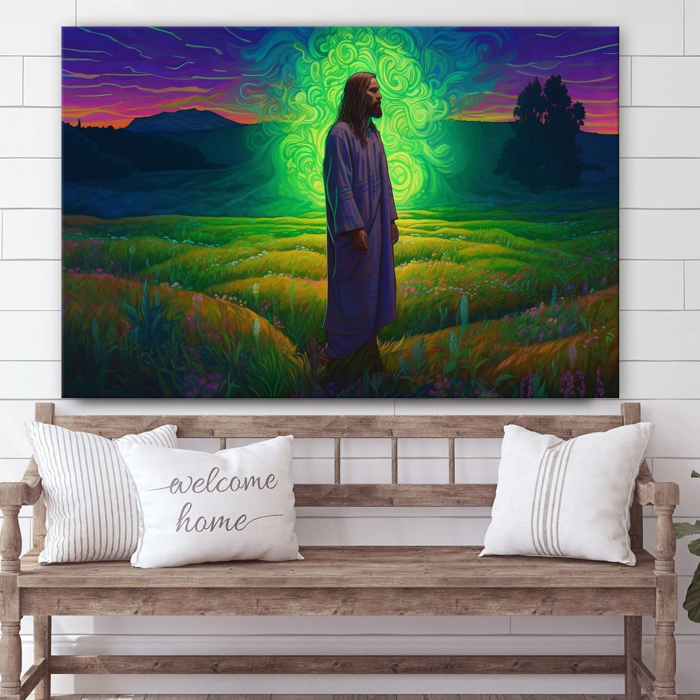 Jesus Standing In The Bright Grass At Night 1 - Canvas Picture - Jesus Christ Canvas - Christian Wall Art