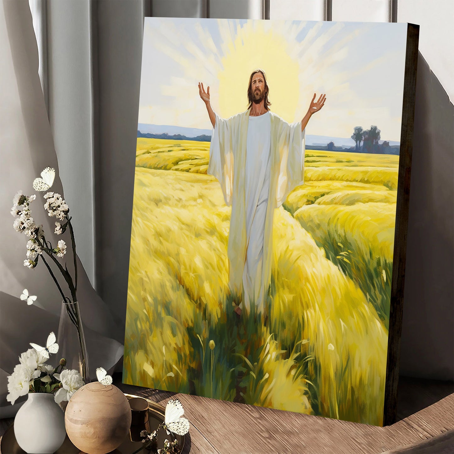 Jesus Standing In The Field - Canvas Picture - Jesus Christ Canvas - Christian Wall Art