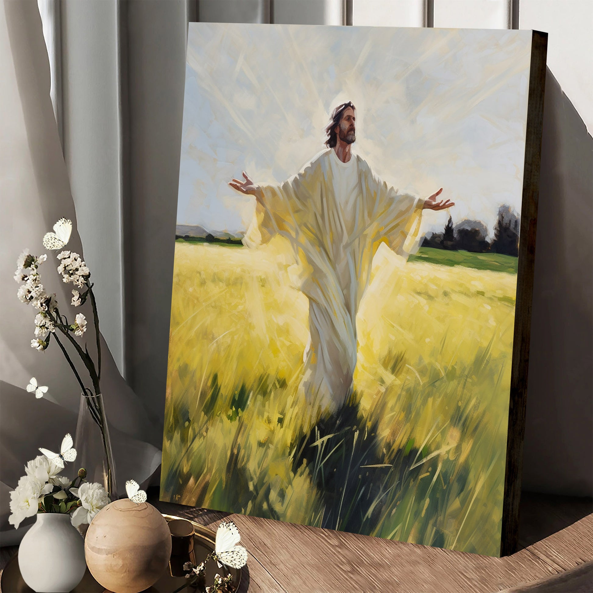 Jesus Standing In The Field 2 - Canvas Picture - Jesus Christ Canvas - Christian Wall Art
