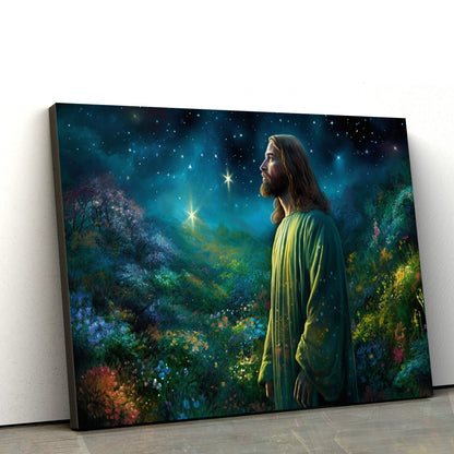 Jesus Standing In The Night Sky Watching A Garden Of Stars 1 - Canvas Picture - Jesus Christ Canvas - Christian Wall Art