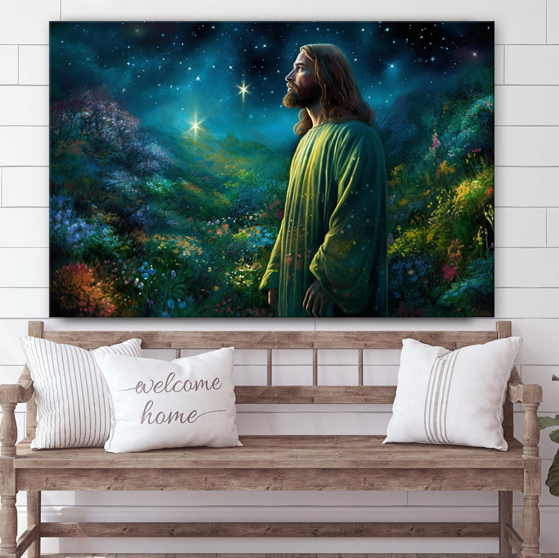 Jesus Standing In The Night Sky Watching A Garden Of Stars 1 - Canvas Picture - Jesus Christ Canvas - Christian Wall Art