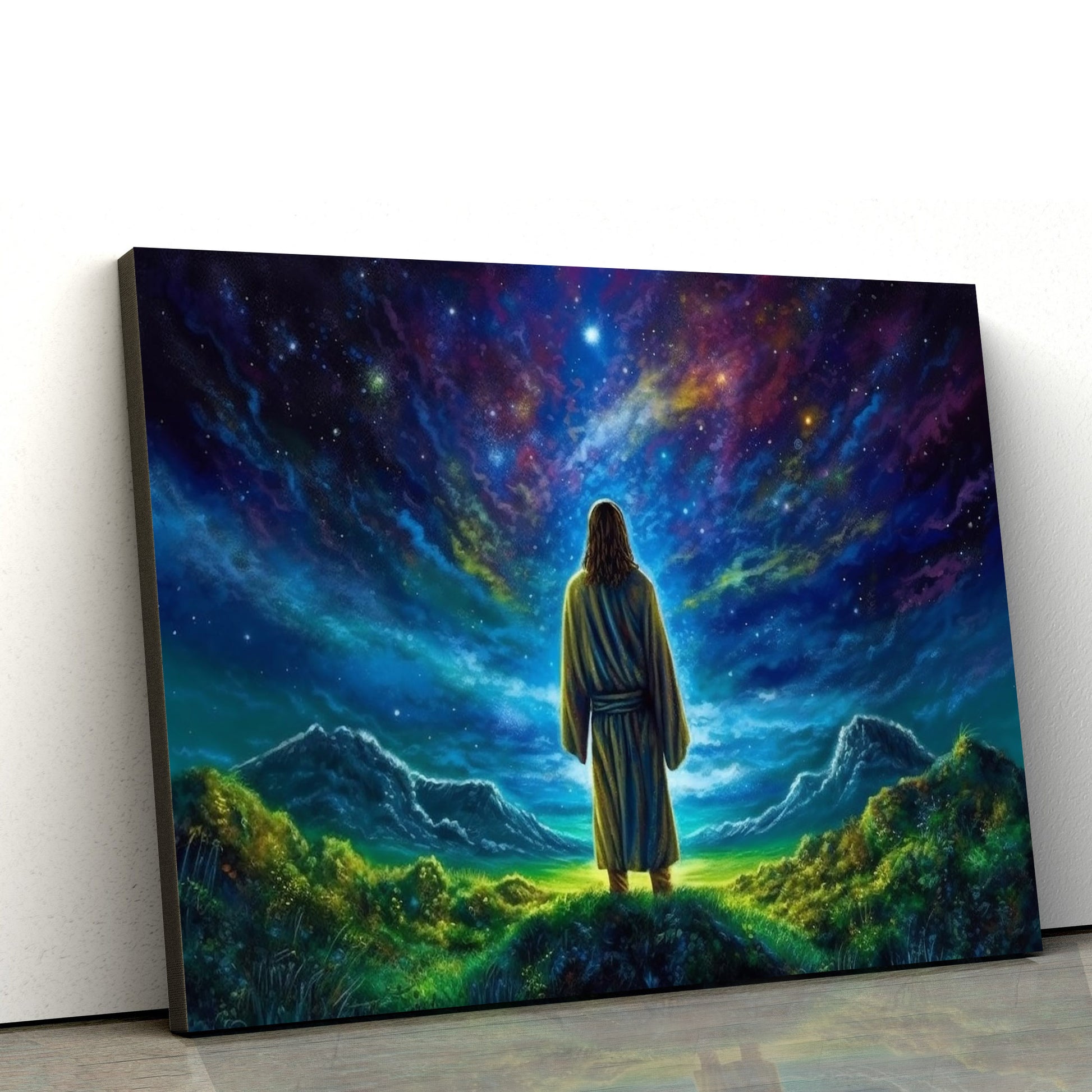 Jesus Standing In The Night Sky Watching A Garden Of Stars 2 - Canvas Pictures - Jesus Christ Canvas - Christian Wall Art