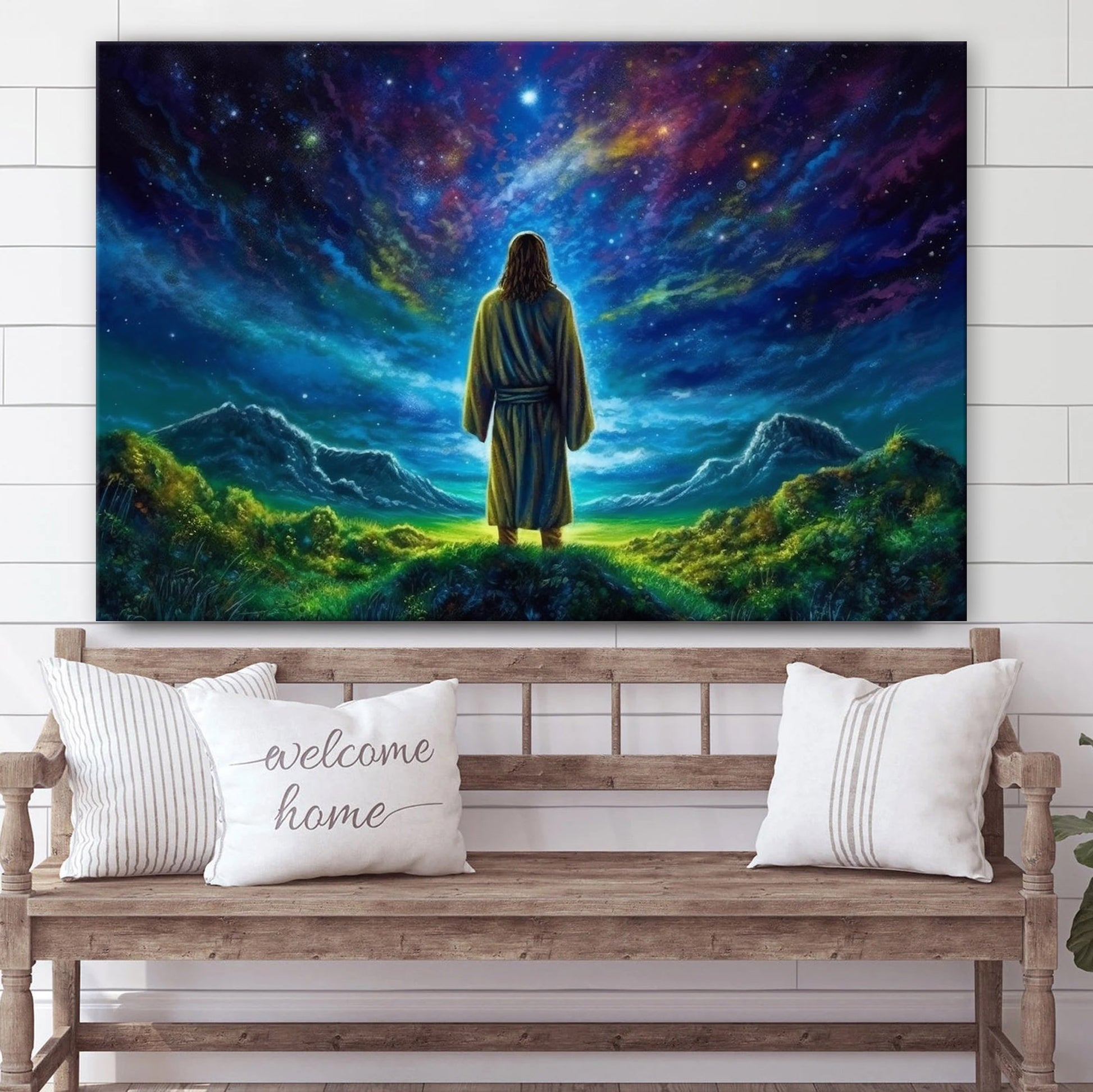 Jesus Standing In The Night Sky Watching A Garden Of Stars 2 - Canvas Pictures - Jesus Christ Canvas - Christian Wall Art