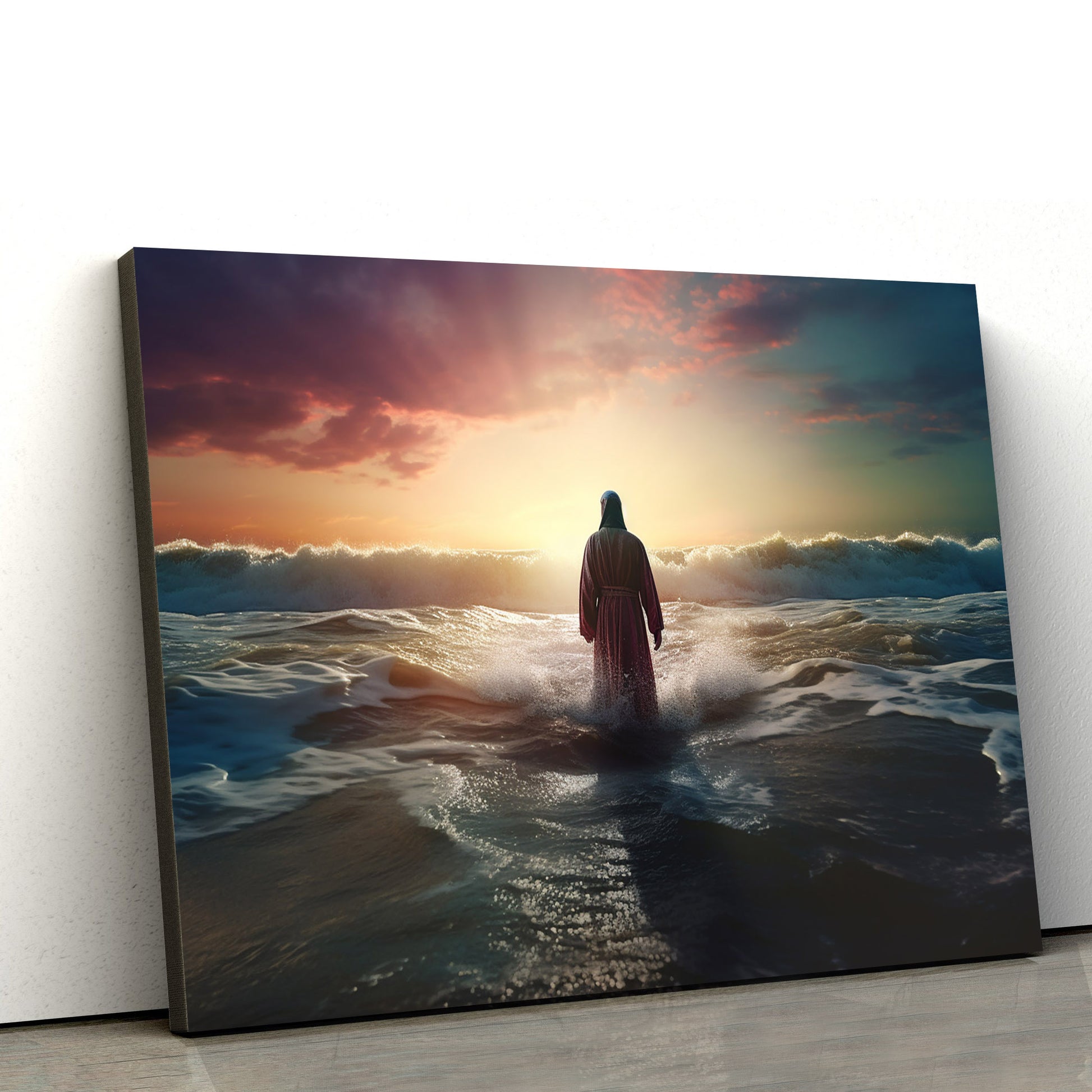 Jesus Standing In The Ocean - Canvas Picture - Jesus Christ Canvas - Christian Wall Art