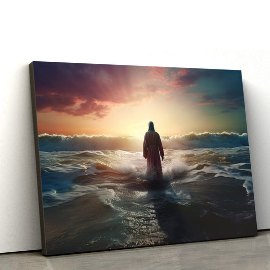 Jesus Standing In The Ocean - Canvas Picture - Jesus Christ Canvas - Christian Wall Art