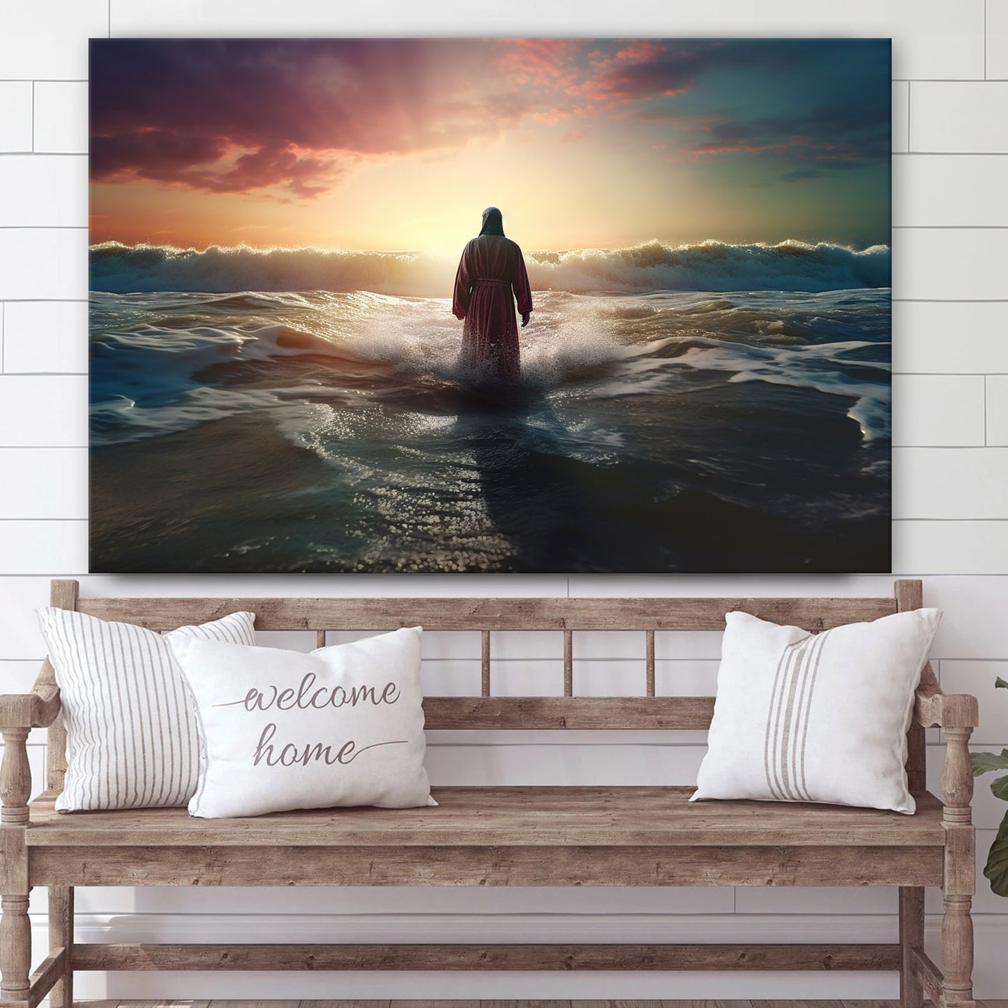 Jesus Standing In The Ocean - Canvas Picture - Jesus Christ Canvas - Christian Wall Art