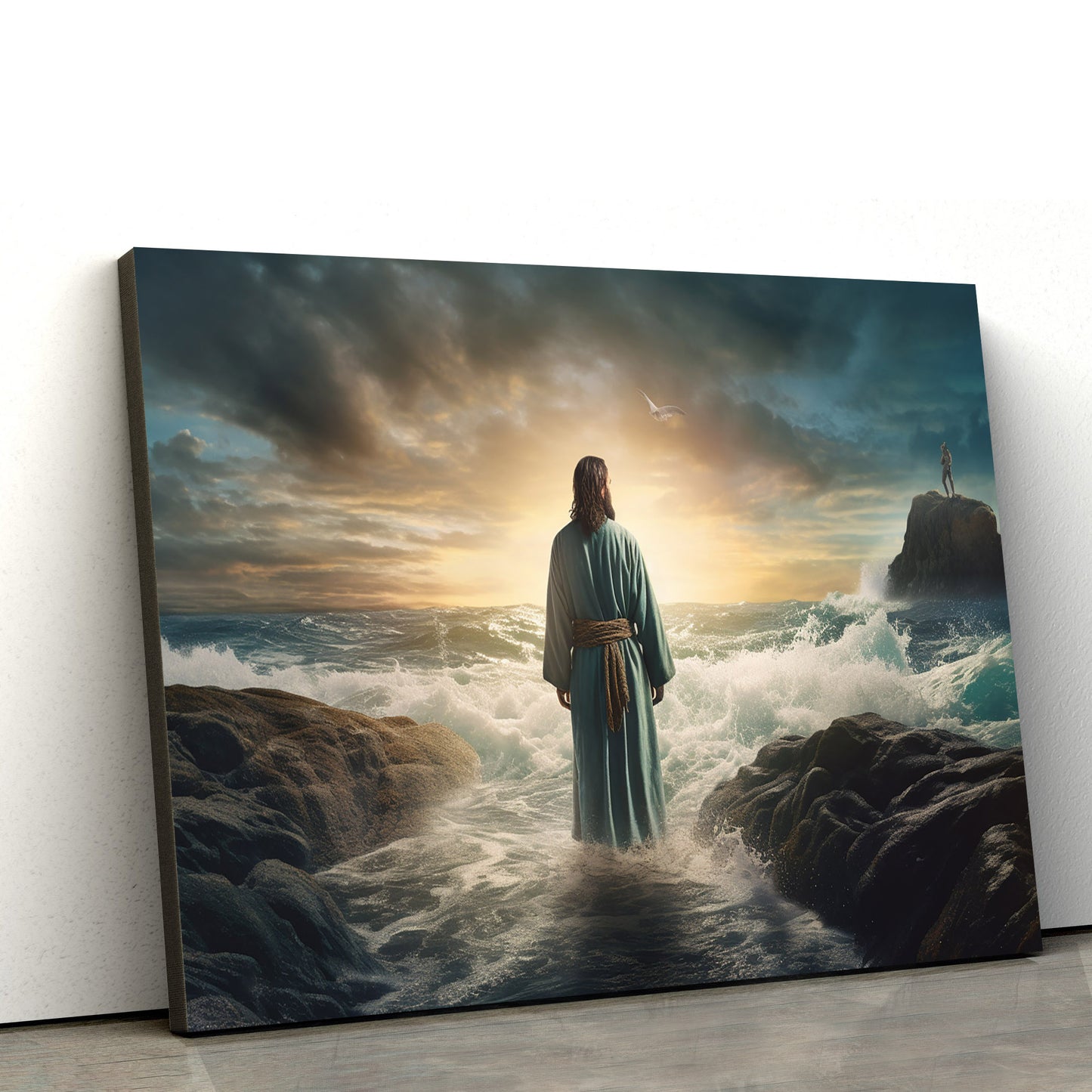 Jesus Standing In The Ocean 1 - Canvas Picture - Jesus Christ Canvas - Christian Wall Art