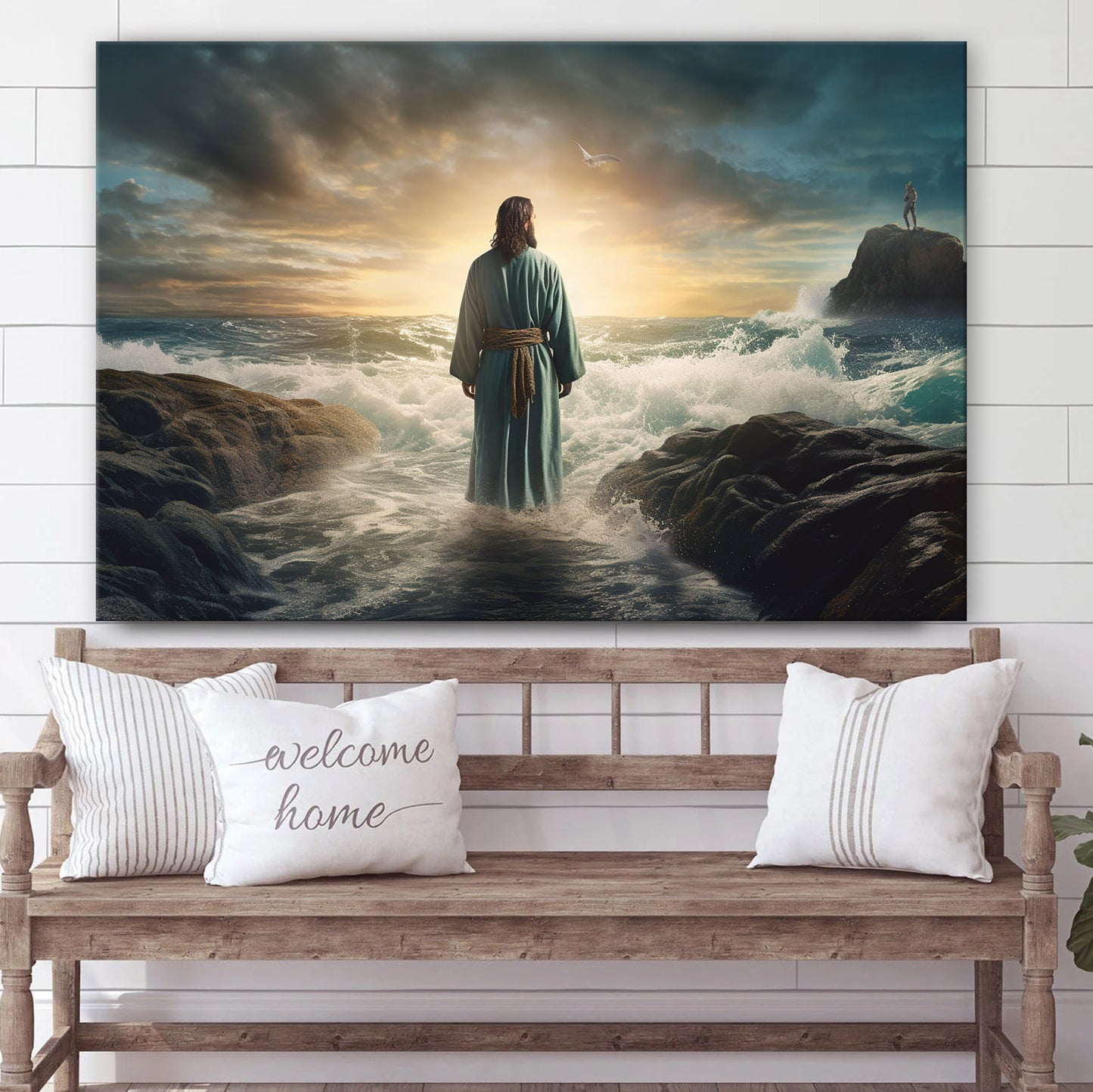 Jesus Standing In The Ocean 1 - Canvas Picture - Jesus Christ Canvas - Christian Wall Art