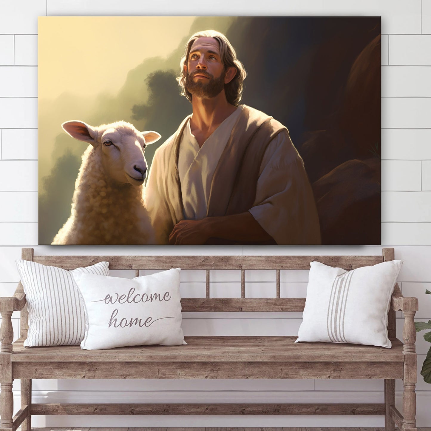 Jesus Standing Next To A Sheep 1 - Canvas Picture - Jesus Christ Canvas - Christian Wall Art