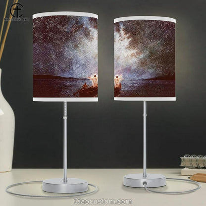 Jesus Standing On The Bow Of A Boat Table Lamp - Calm And Stars Large Table Lamp - Christian Table Lamp Prints - Religious Table Lamp Art