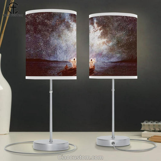 Jesus Standing On The Bow Of A Boat Table Lamp - Calm And Stars Large Table Lamp - Christian Table Lamp Prints - Religious Table Lamp Art