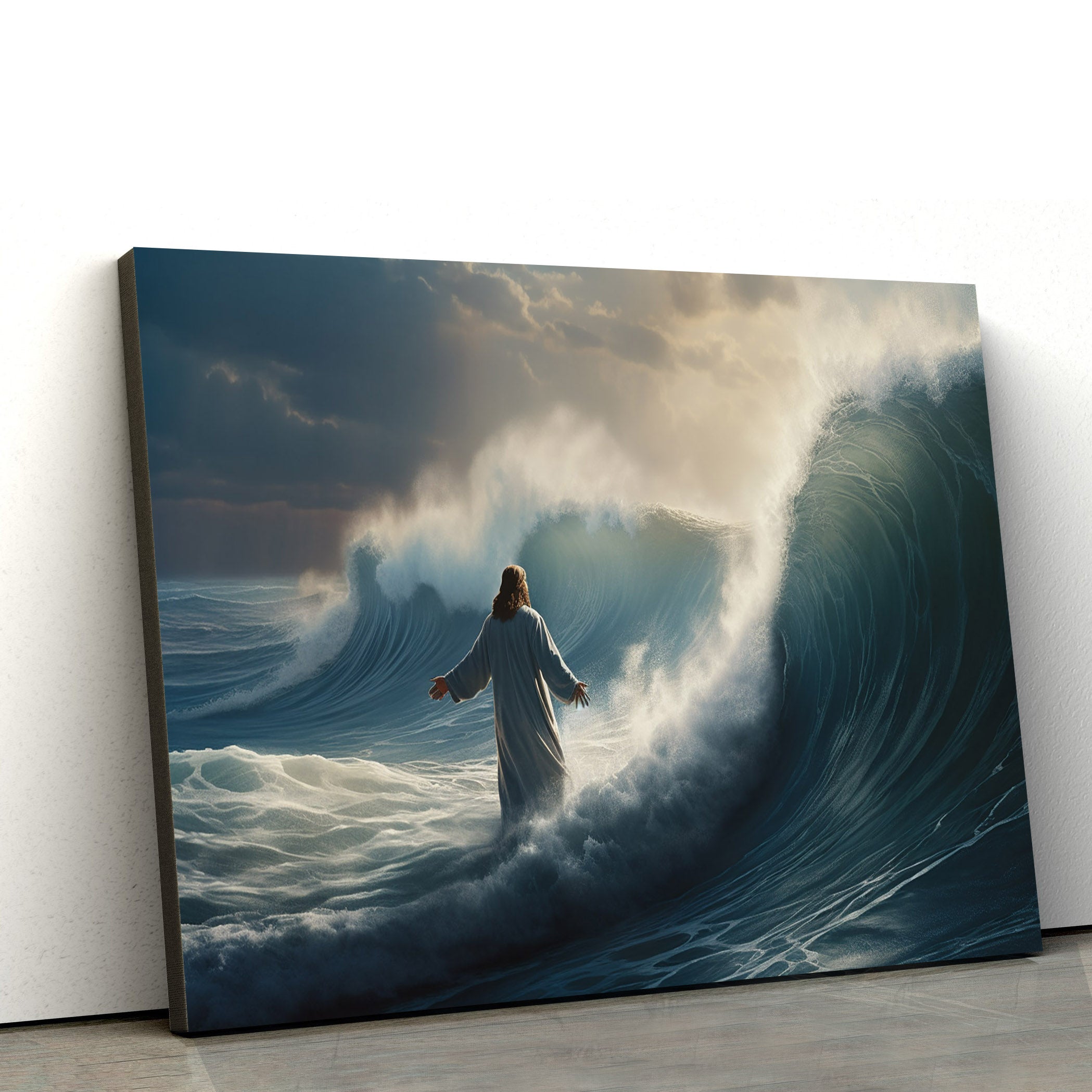 Jesus Wave Jesus Standing On The Ocean Wave In Robe - Canvas Picture - Jesus Chri ...