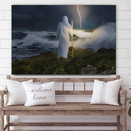 Jesus Standing On The Rock Shore Canvas Art - Jesus Christ Pictures - Jesus Wall Art - Christian Wall Decor