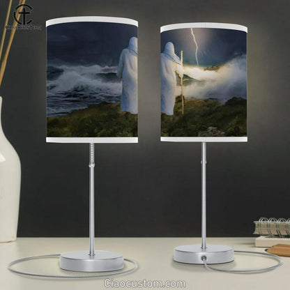 Jesus Standing On The Rock Shore Of A Stormy Sea Table Lamp Art - Christian Lamp Art Decor - Jesus Christ Table Lamp