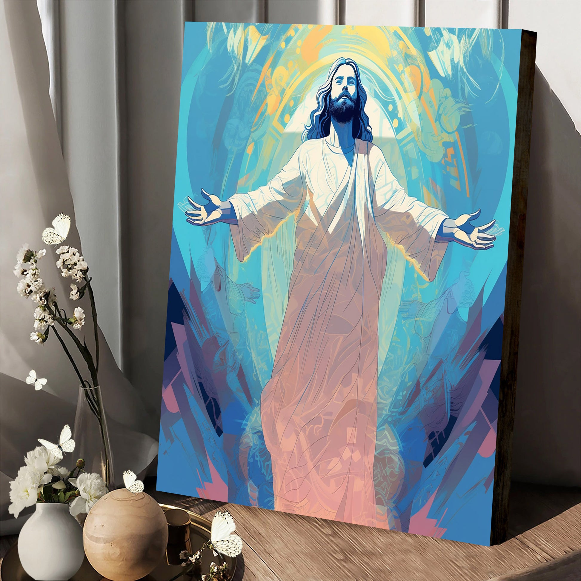 Jesus Standing With His Arms And Feet Stretched Out - Canvas Picture - Jesus Christ Canvas - Christian Wall Art