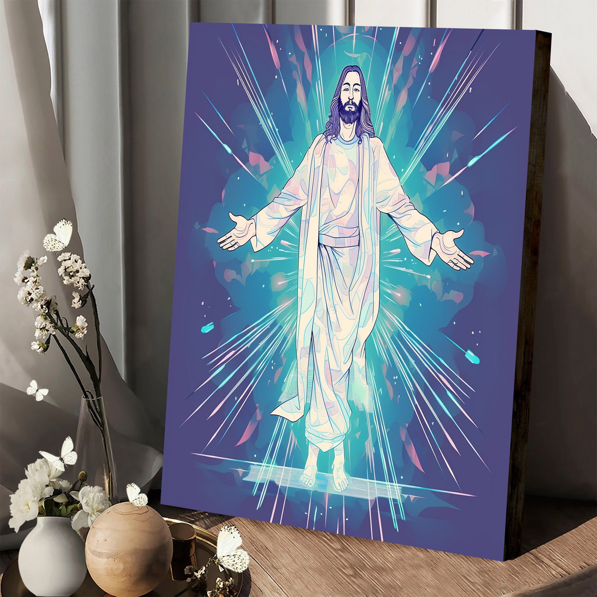 Jesus Standing With His Arms And Feet Stretched Out 1 - Canvas Picture - Jesus Christ Canvas - Christian Wall Art