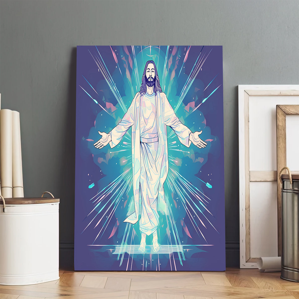 Jesus Standing With His Arms And Feet Stretched Out 1 - Canvas Picture - Jesus Christ Canvas - Christian Wall Art