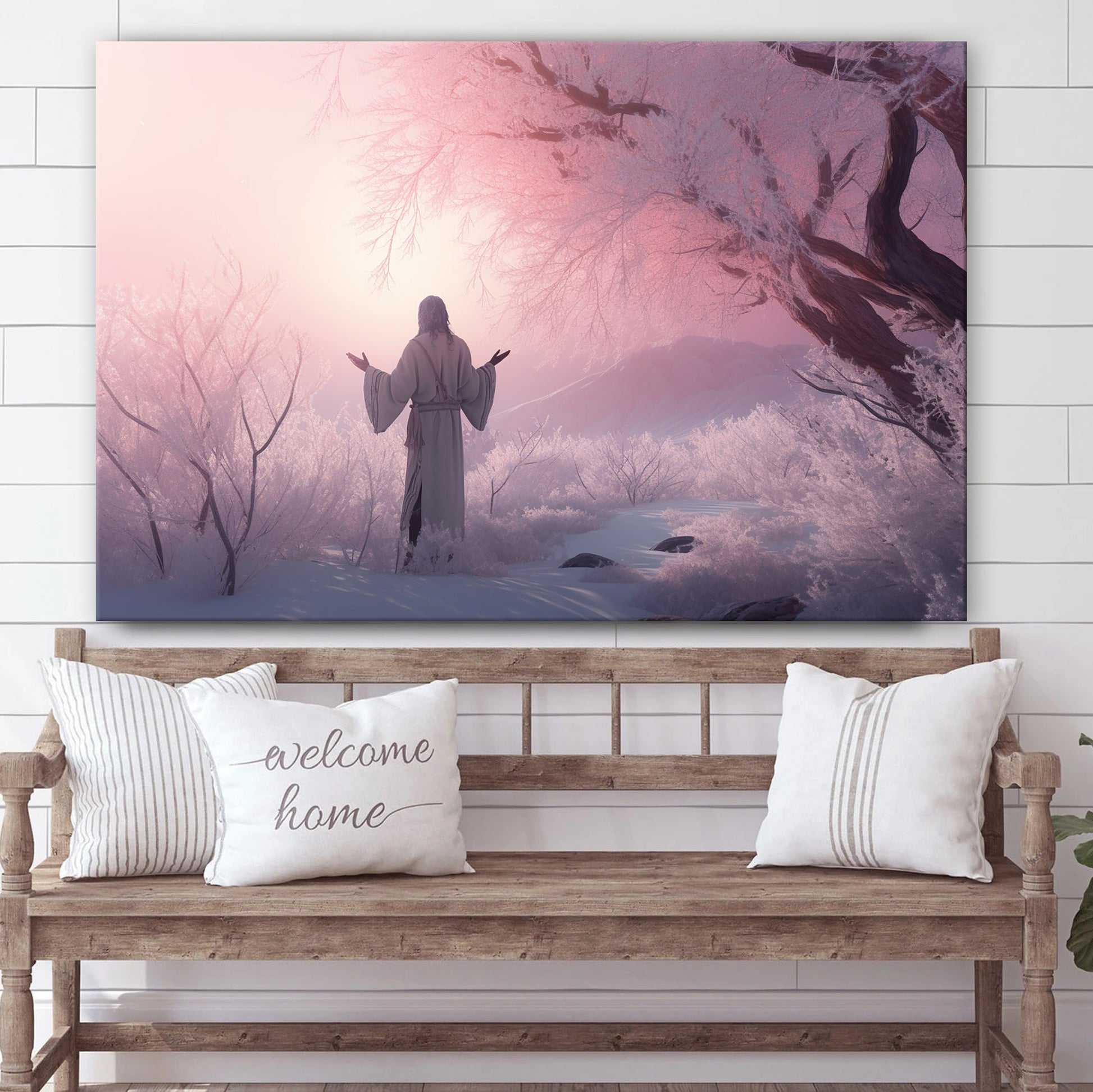 Jesus Stands In The Frost In The Last Hours Of The Day - Canvas Picture - Jesus Christ Canvas - Christian Wall Art